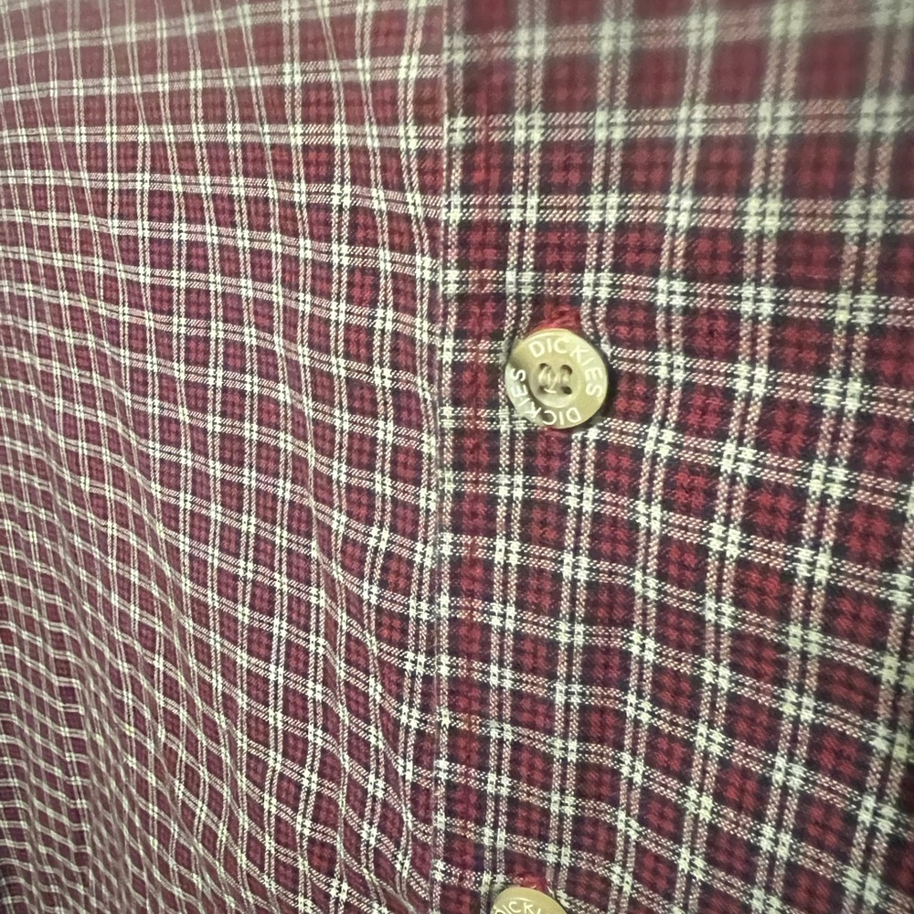 Dickies Men's Burgundy Plaid Button Down Shirt - Picture 6 of 7